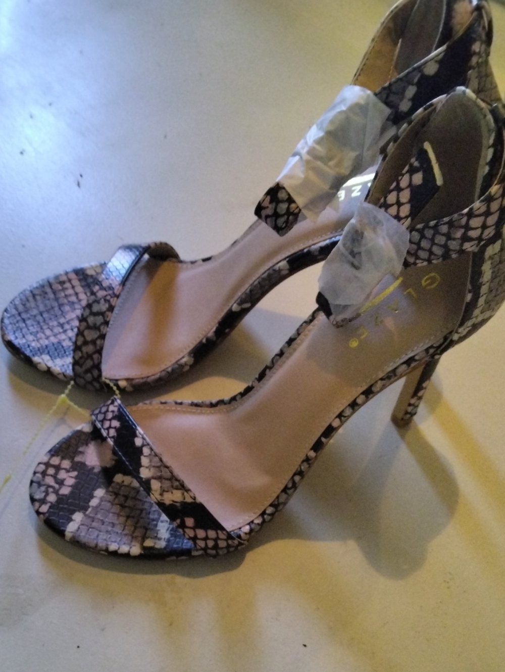 Glaze Snake-Print Ankle Strap Stilettos in Black & Cream